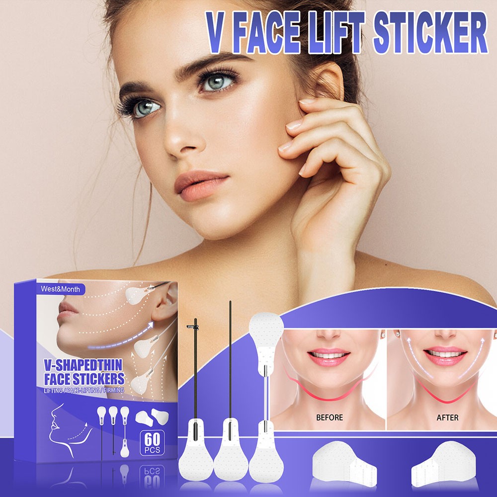 60pcs Thin Face Stickers Set Face Lifting Patches Chin Lifting Tape V Shape Face Line Lifting Wrinkle Sagging Tightening Skin Care Tool