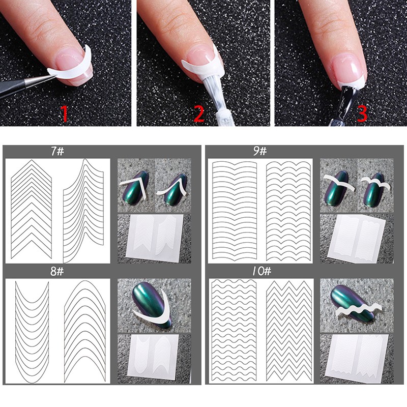 French Nail Finger Tips Sticker Guide Stencil Tape Nail Guides Stickers Manicure DIY Line Tips Nail Art Decals 3D Beauty Tool