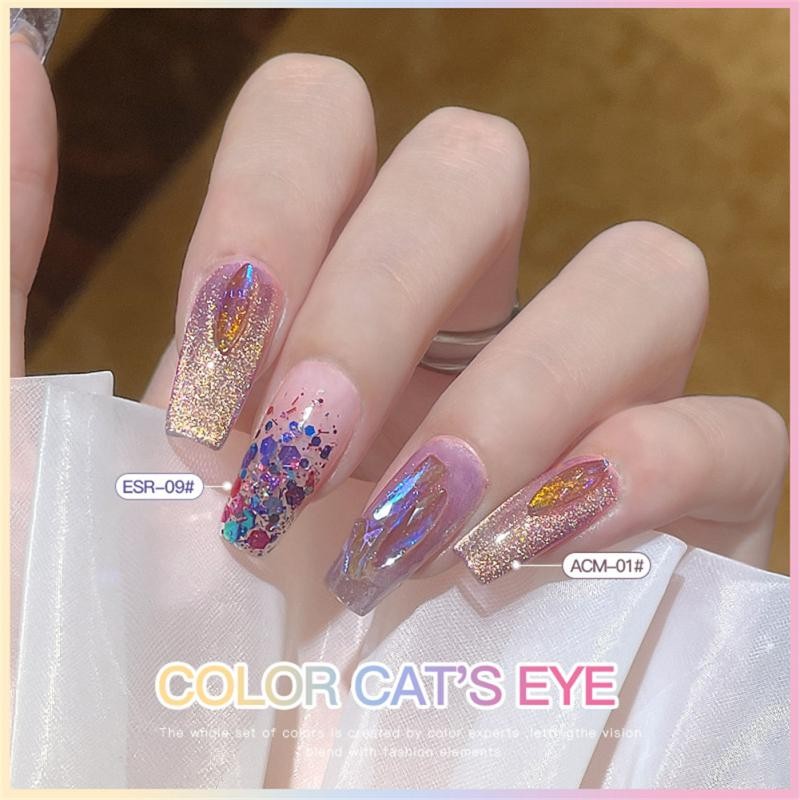 Popular gel nail polish transparent color cat eyes under different angles colorful light spots dazzling effects TSLM1