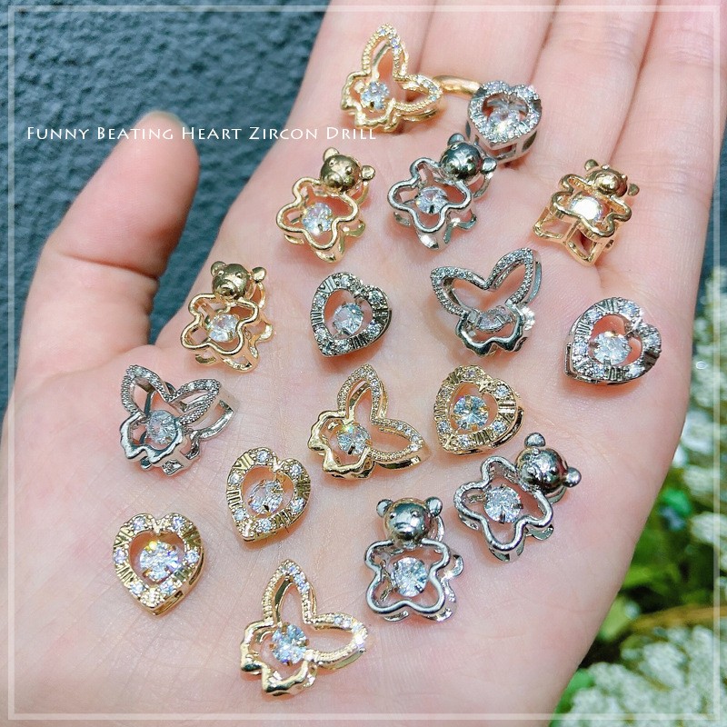 3pcs new nail art heartbeat zircon butterfly snowflake luxury jewelry color keep smart bear nail diamond jewelry