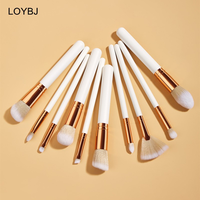 Loebig 8/10/15 Makeup Brushes Set White Gold Cosmetic Brush Powder Foundation Blush Brushes Contour Eyeshadow Eyebrow Fan Beauty Tools