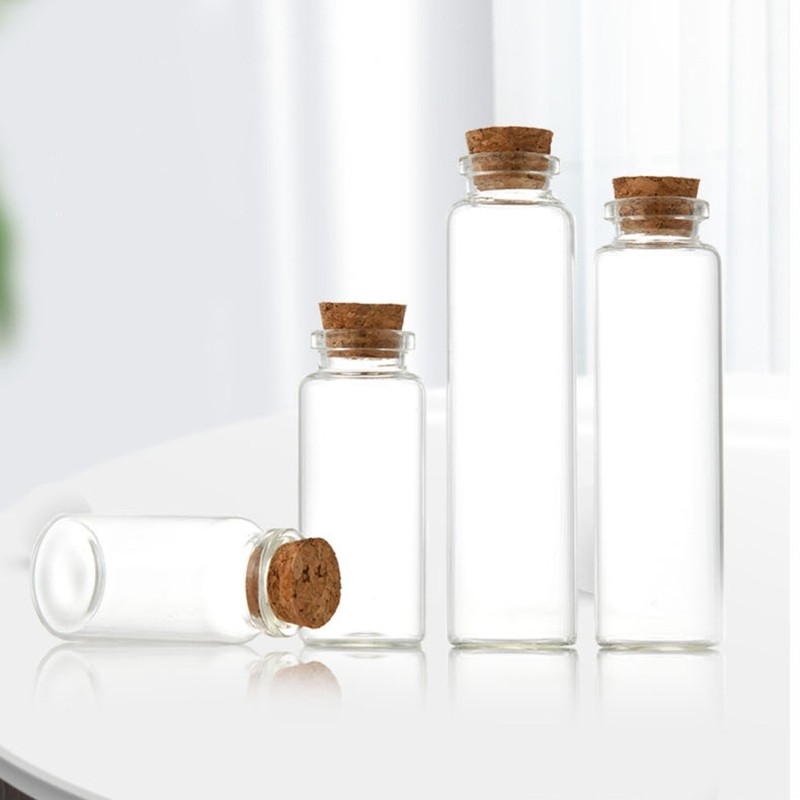 D2TA Small Glass Bottles Jars with Wood Corks Stoppers Small Glass Jars Wishing Bottles Message Bottle for Halo Wedding Gifts