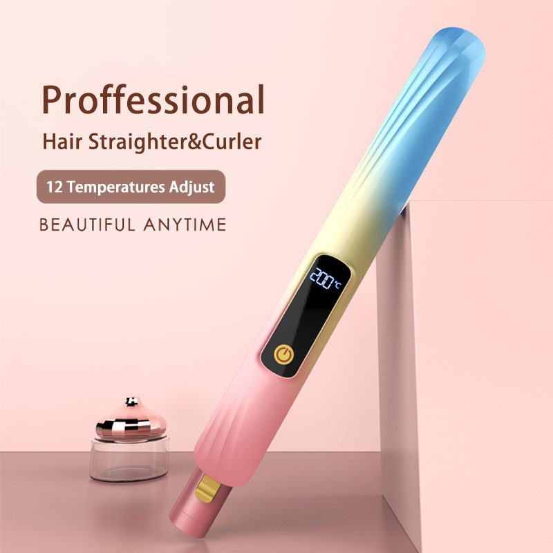 Hot Electric Hair Curler 2 in 1 Hair Crimper Straightener Wafer Curling Iron Wand LCD Display Temperature Adjust Gift Recommend