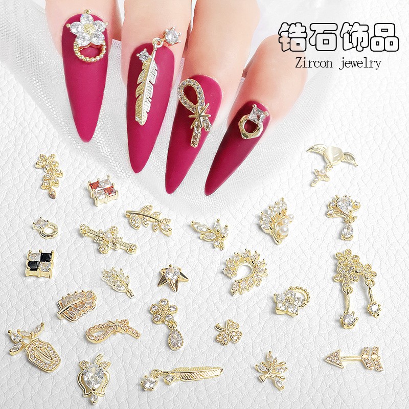 Japanese nail art zircon jewelry high-end luxury zircon real gold and color net red nail decoration G1047-G1070