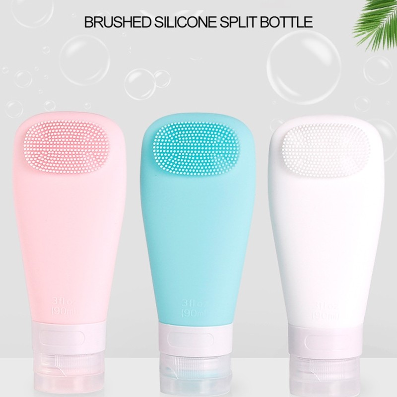 D2TA Silicone Travel Shampoo Bottle with Brush Container Shampoo Tubes Kit Leak Proof Refillable Liquid Holder for Lotion Soap Cream