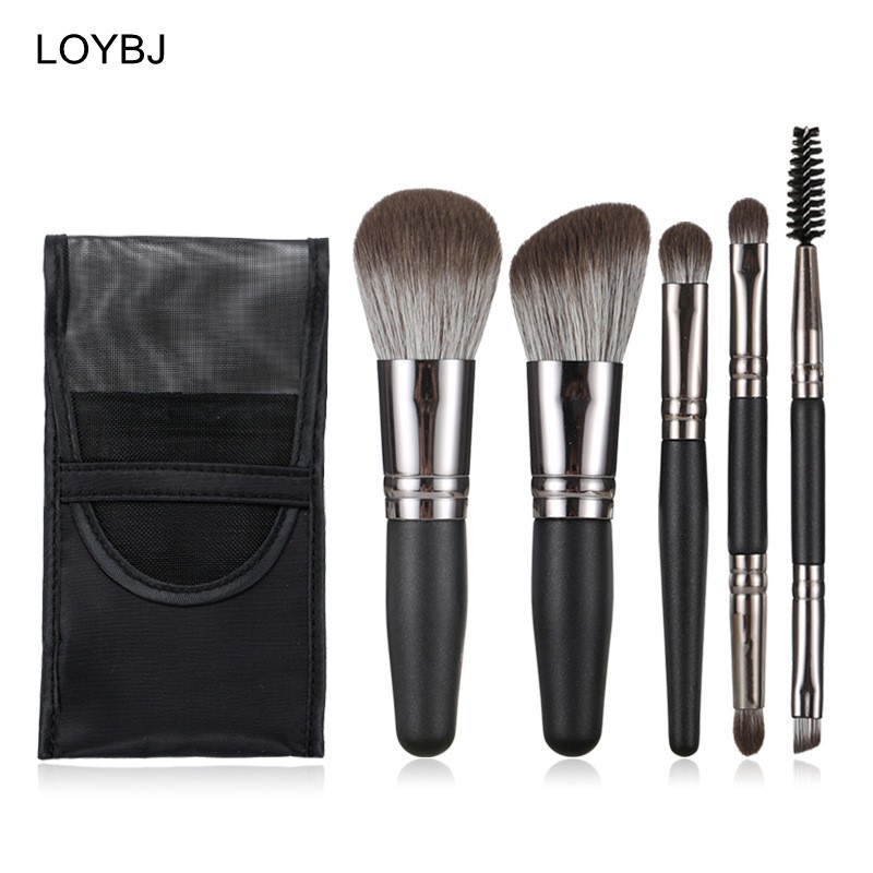 Loebig 5pcs Mini Makeup Brushes Set Powder Foundation Blush Highlighter Contour Eye Shadow Eyebrow Lash Portable Cosmetic Brush