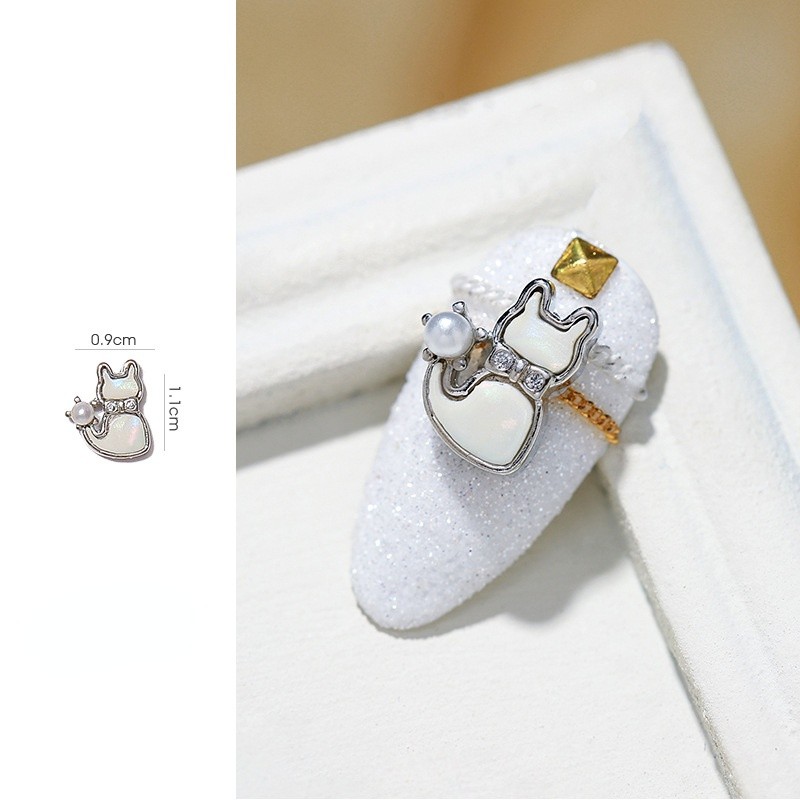 Pearl Shell Japanese Cute Cat Nail Decoration Zircon Diamond Nail Nail