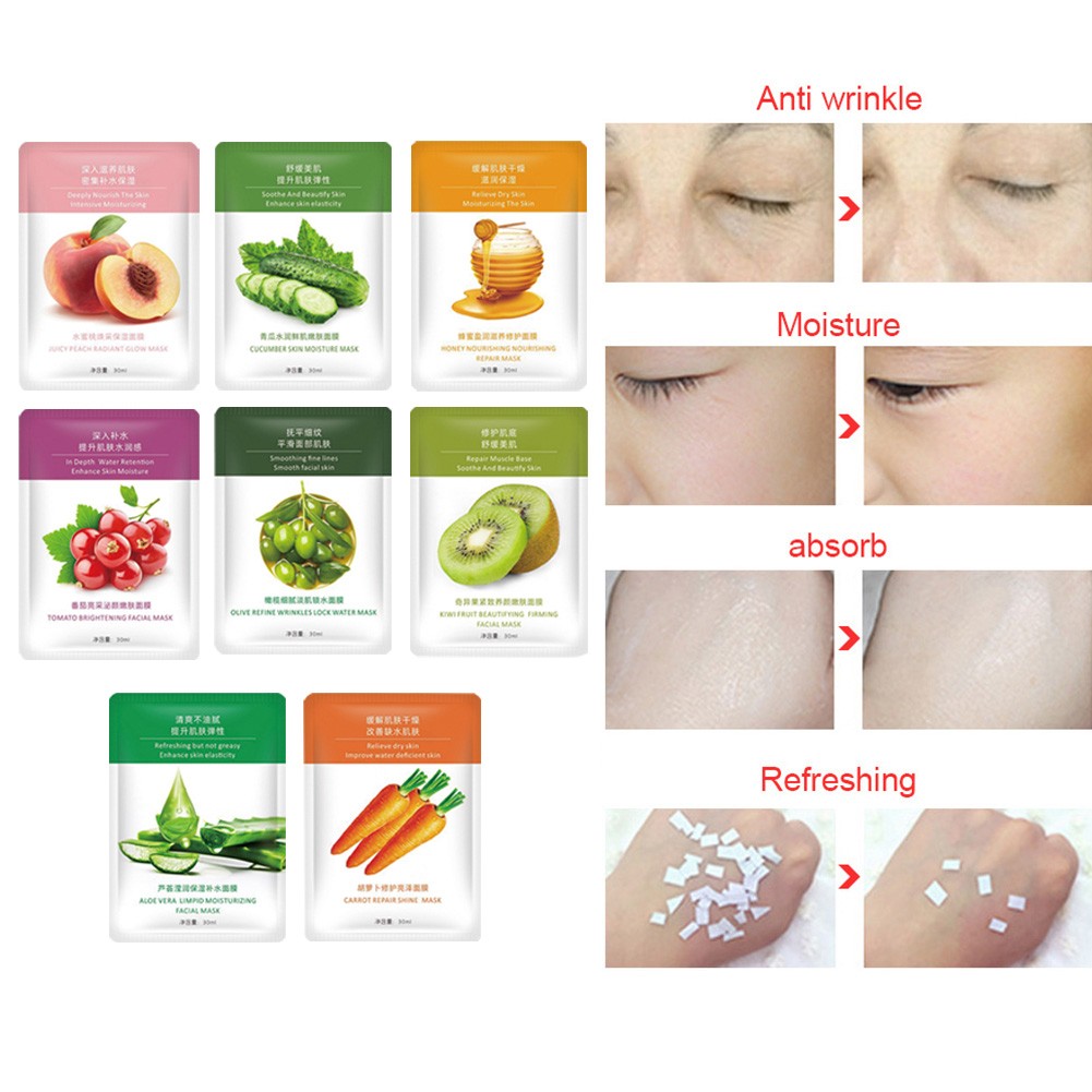 30ml Fruit Plant Face Mask Shrink Pores Brightening Moisturizing Anti-aging Sheet Masks Moisturizing Face Skin Care