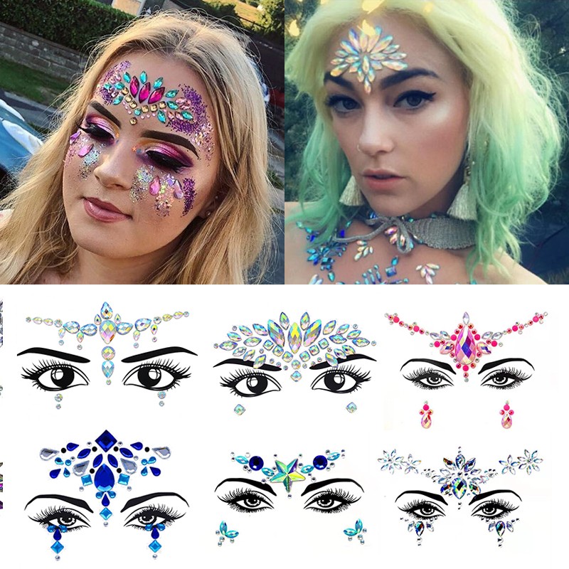 3D Sexy Face Tattoo Stickers Face Decoration Temporary Tattoo Glitter Fake Tattoo Rhinestones for Woman Party Face Jewelry Tattoo