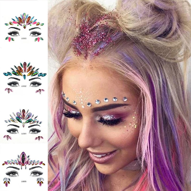 3D Sexy Face Tattoo Sticker Temporary Tattoo Flash Fake Tattoo Rhinestone Lady Party Face Sticker Face Jewelry Decoration