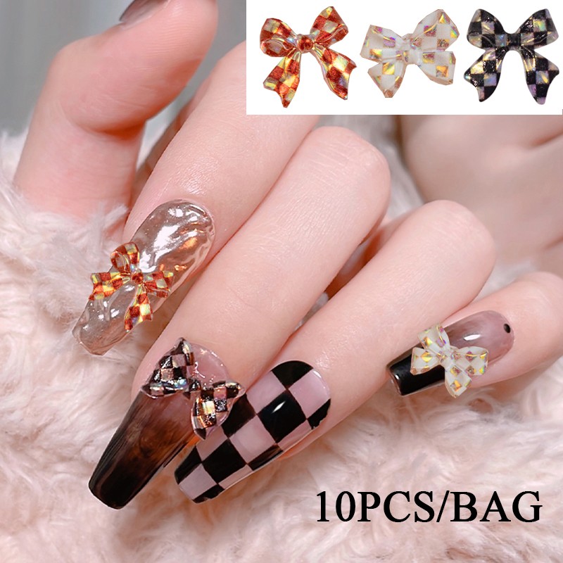 10pcs/set 3D Chess Bows Nail Rhinestones Crystal Jewelry DIY Decoration Ribbon Butterfly New Charm Manicure