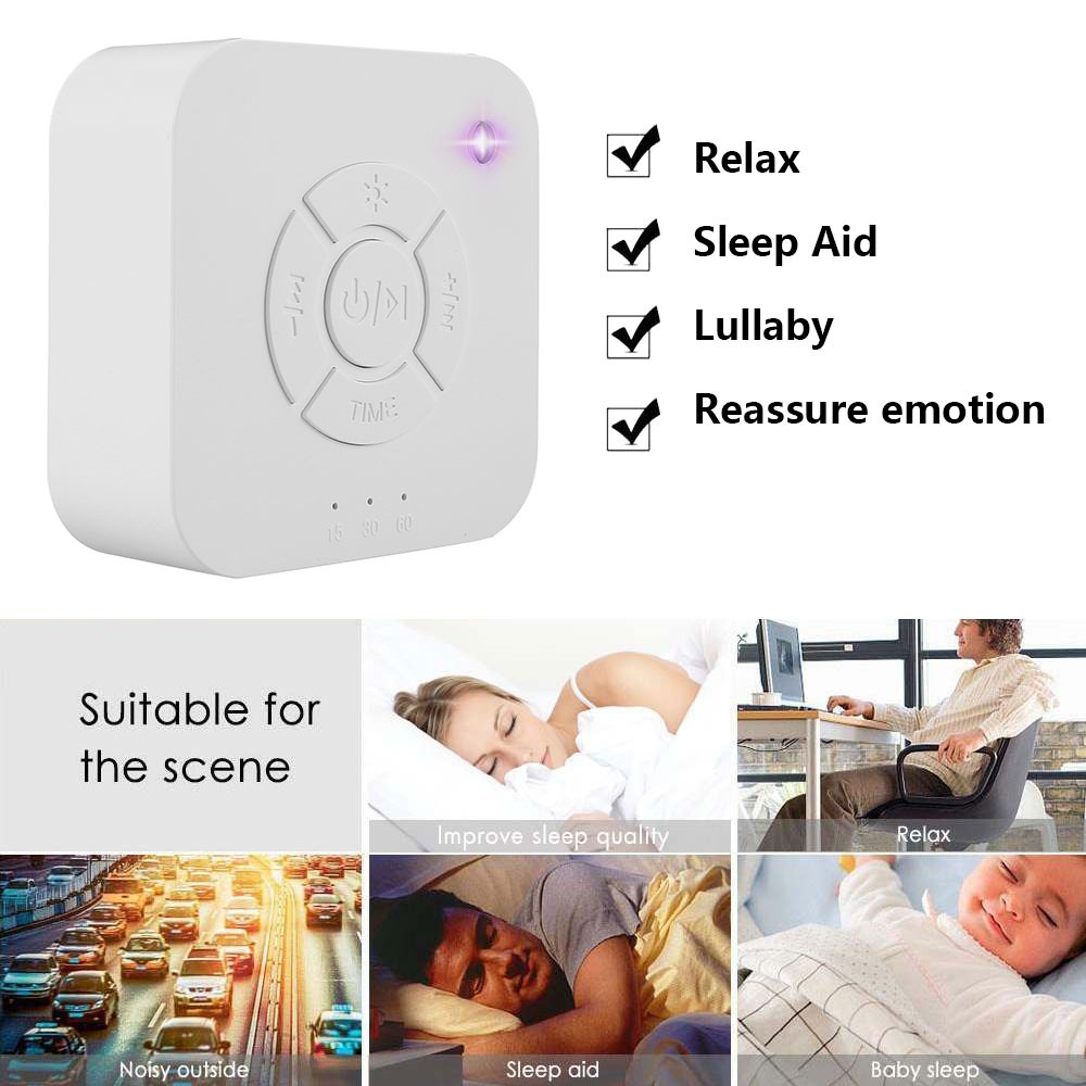 White USB Rechargeable Timer Shut Off Sleep Sound Machine For Sleep Relaxing Child Adult Child Care Desk