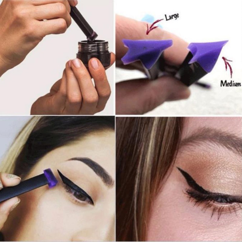 2 in 1 Cat Eye Seal Eyeliner Set Double-headed Triangle Seal Eyeliner Pen Enlarge Eyes Waterproof Quick Dry Long Lasting Makeup