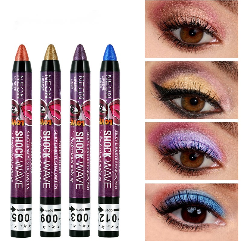 12 Colors Highlighter Eyeshadow Pencil Waterproof Glitter Matte Eye Shadow Makeup Pigment Cosmetic White Eyeliner Pen