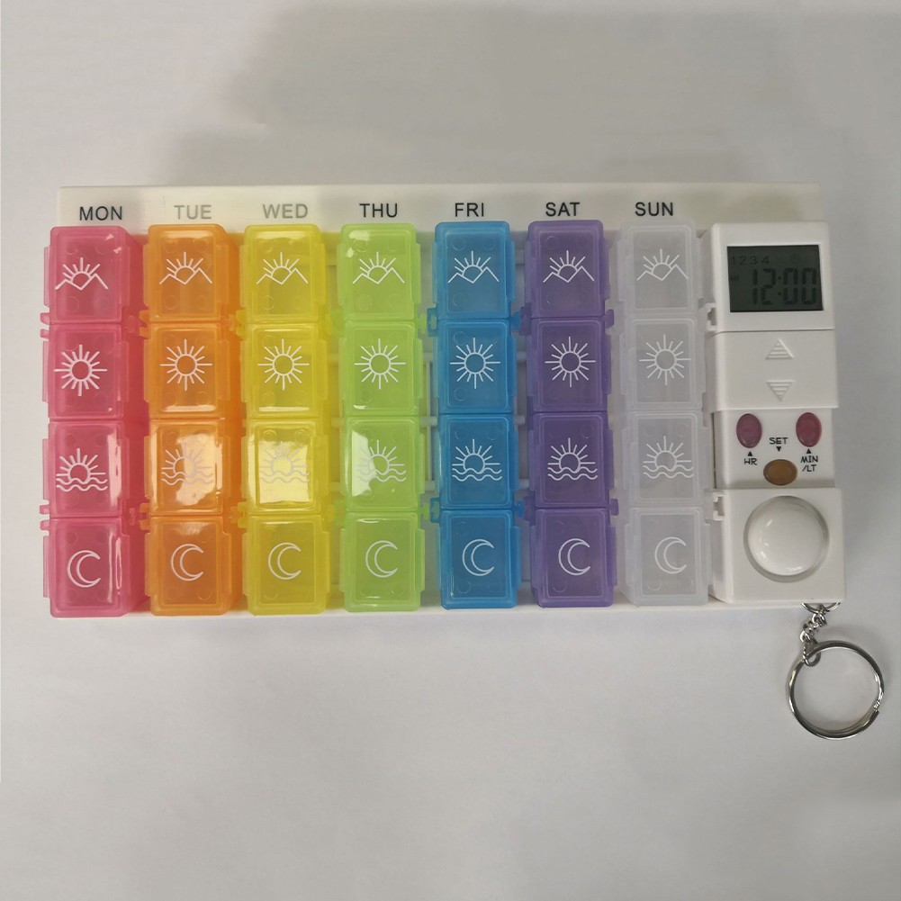 28 Grids Weekly Pill Storage Pill Dispenser Alarm Clock Luminous Alarm Clock Timer Reminder Pill Dispenser