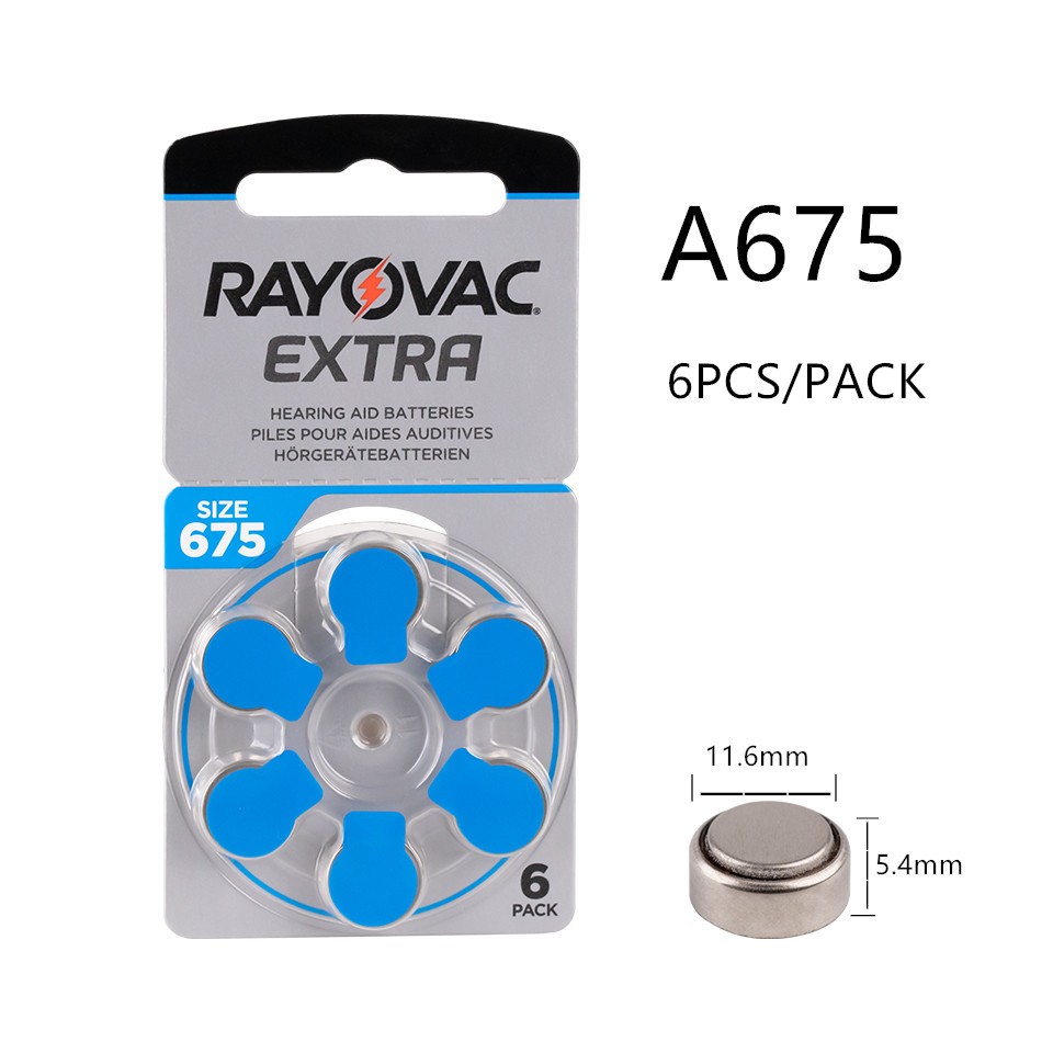 6pcs Rayovac Extra A675 Zinc Air Performance Hearing Aid Batteries PR70 675 675A Hearing Aid Battery