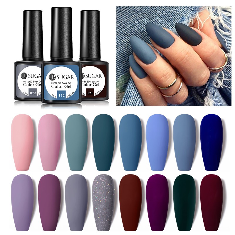 UR SUGAR 7.5ml Blue Purple Dark Color Gel Nail Polish Long Lasting Hybrid for Base MatteTop Coat Soak Off UV LED Nail Art Gel