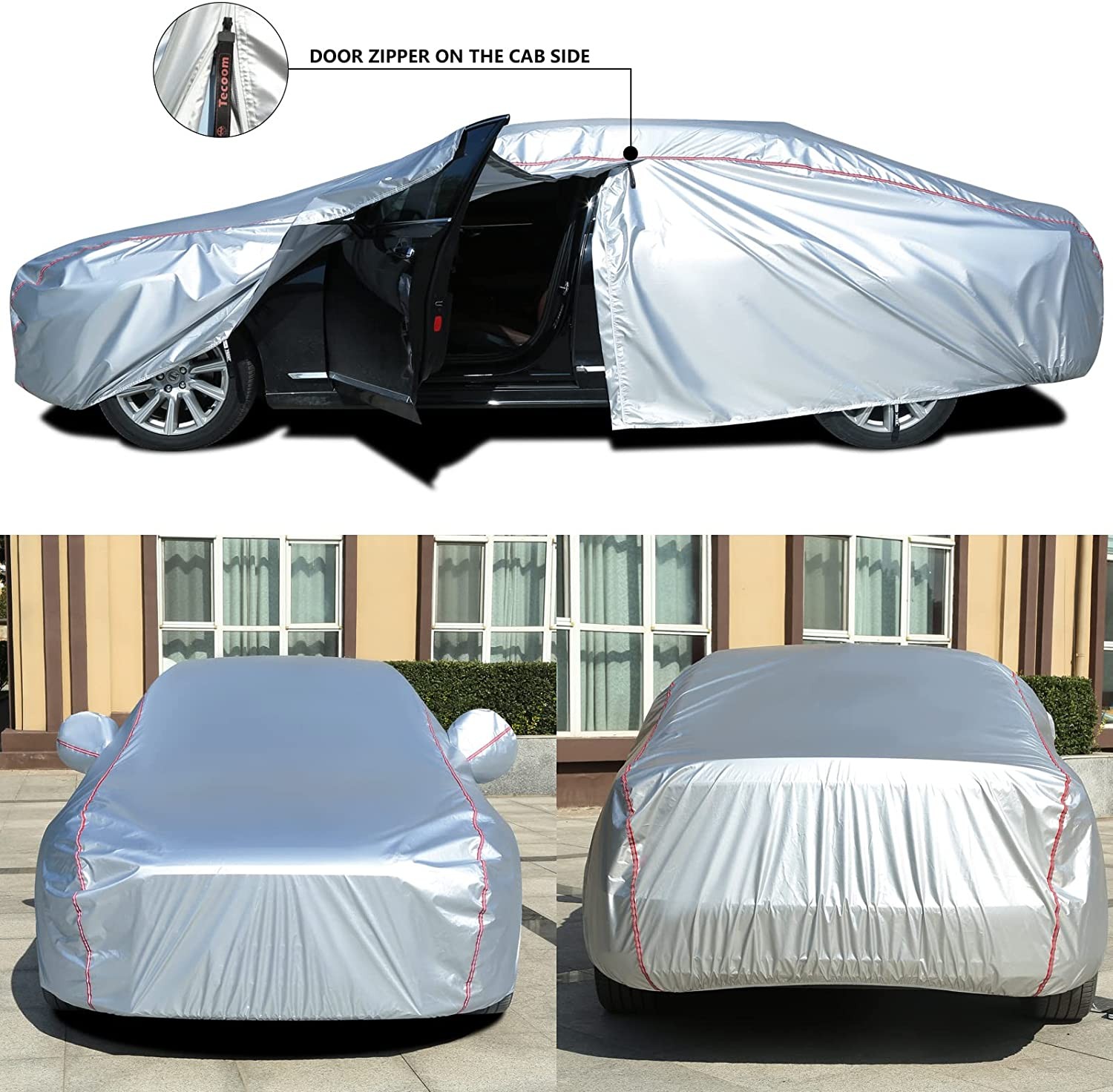 Universal Car Cover Zipper Design Waterproof UV Protective Windproof All-Weather Car Cover Indoor Outdoor Fit Sedan Hatchback SUV