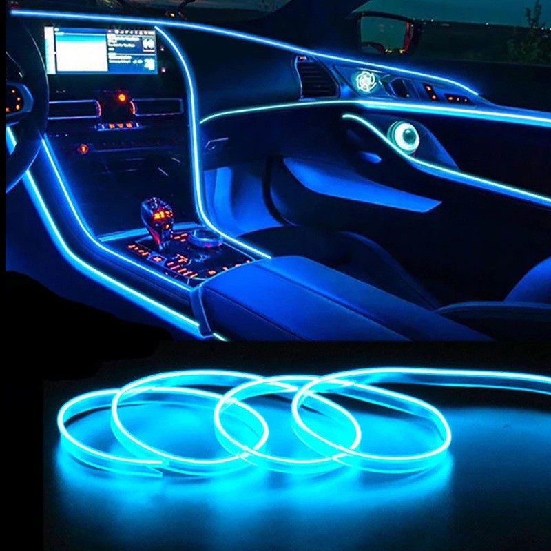 Auto Atmosphere Lamp Car Interior LED Strip Light Decoration Garland Wire Rope Tubular Line Flexible Neon Light USB Drive