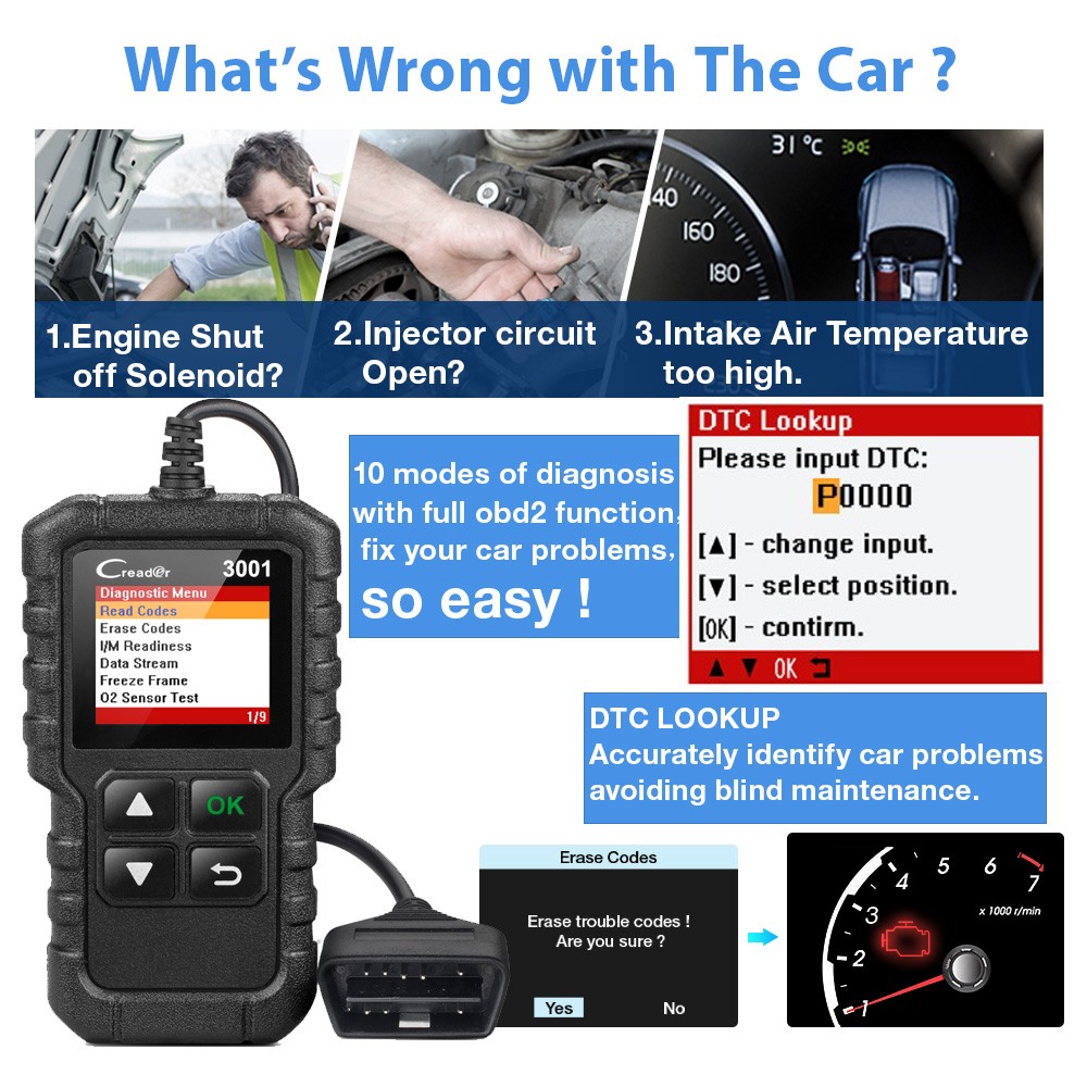 Launch X431 CR3001 Car Full OBD2 /EOBD Code Reader Scanner Auto Professional OBDII Diagnostic Tools pk KW310 ELM327 iCar2