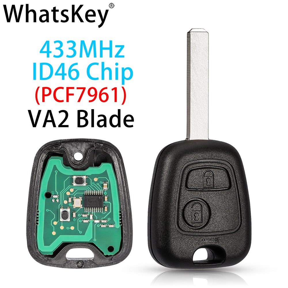 Whatskey 2 Buttons 433Mhz Remote Car Key For Peugeot 307 206 407 Partner Citroen C1 C2 C3 VA2/HU83 Blade With ID46 PCF7961 Chip