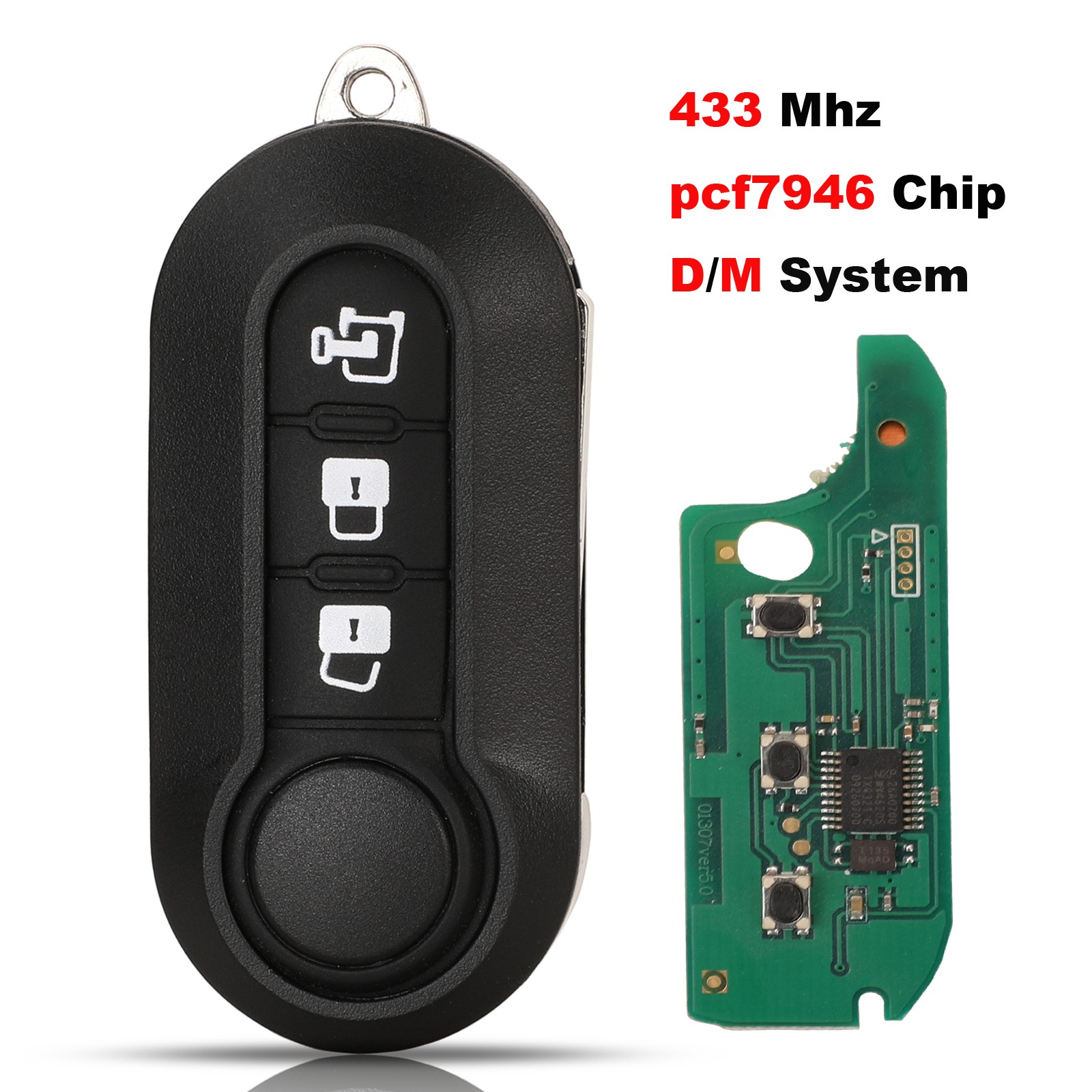 jingyuqin - remote control key with 3 buttons, FSK PCF7946/PCF7946AT system, 433MHz, for Fiat 500 grand Punto 2010-2017