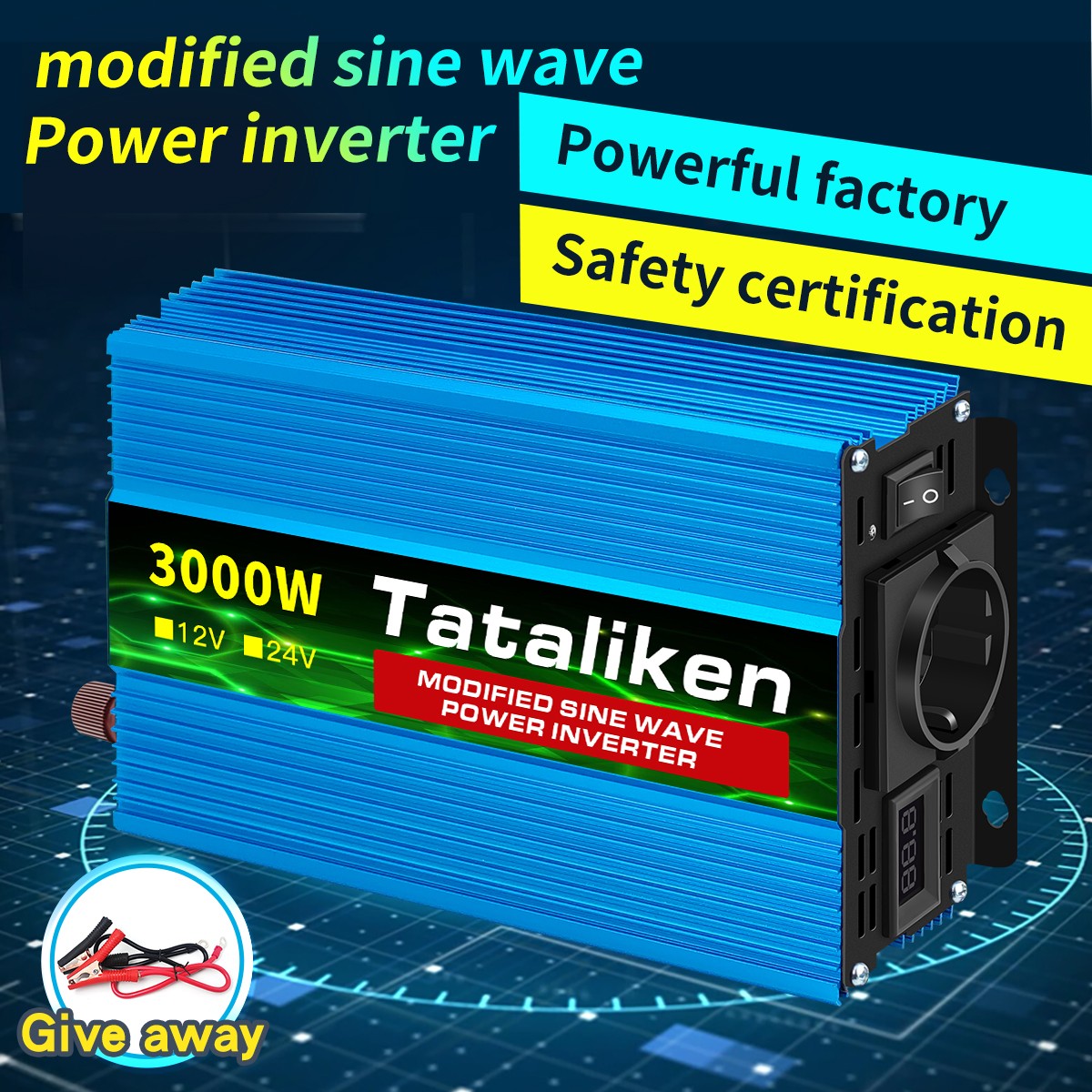 Auto inverter, 12V to 220V, 1500W/2000W/3000W/4000W, LED display, camping, emergency European standard conve inverter