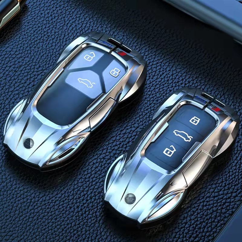 Zinc Alloy Car Key Cover With Boutique Metal Leather Keychain For Audi A6 A4 A3 Q2 Q3 Q5 Q7 A7 A8 Car Key Shell Protector