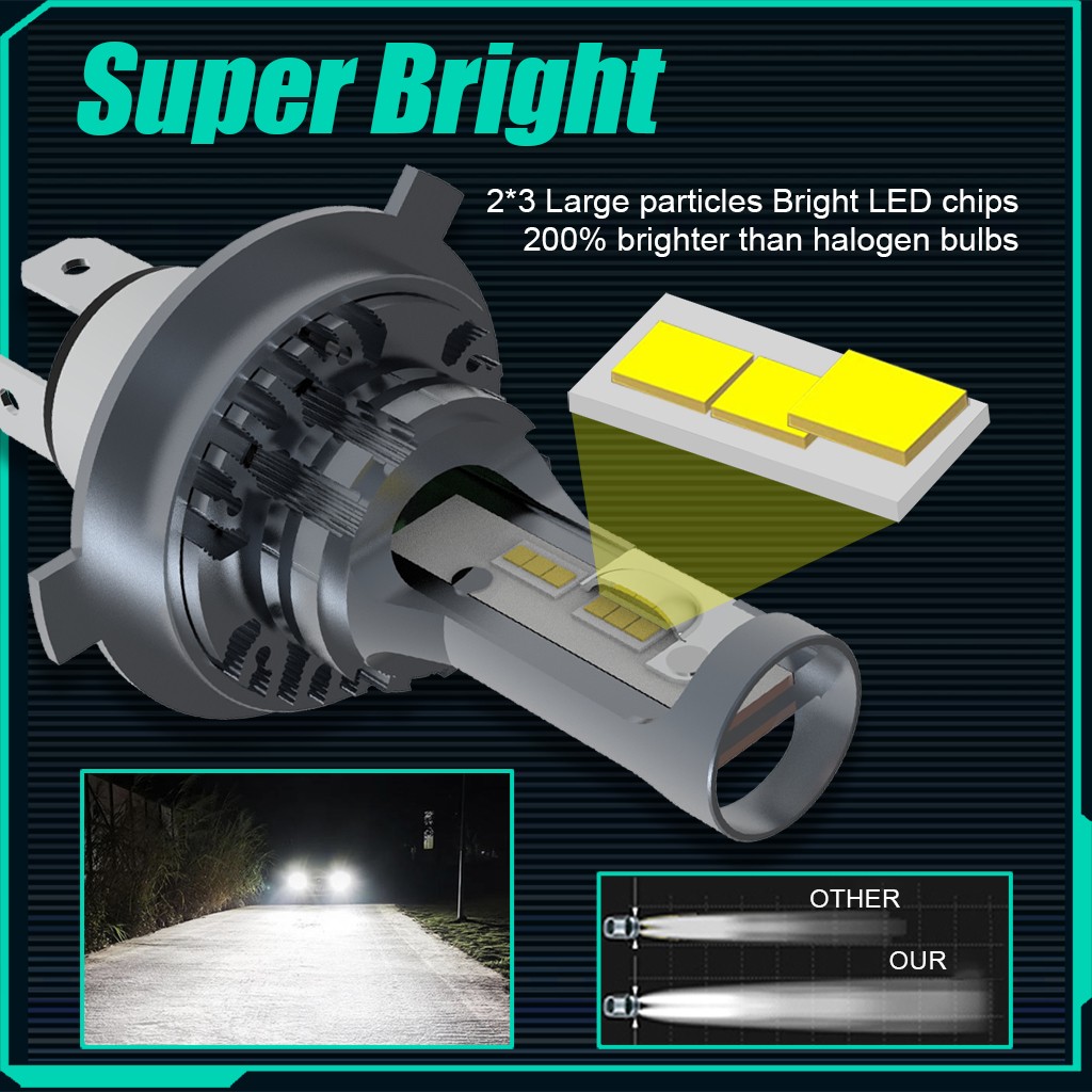 LED H4 HS1 Motorcycle Car Headlight Bulb CSP Chips DC 12V 6500K 10000LM Super Bright High Low Beam Fanless EMC Plug and Play