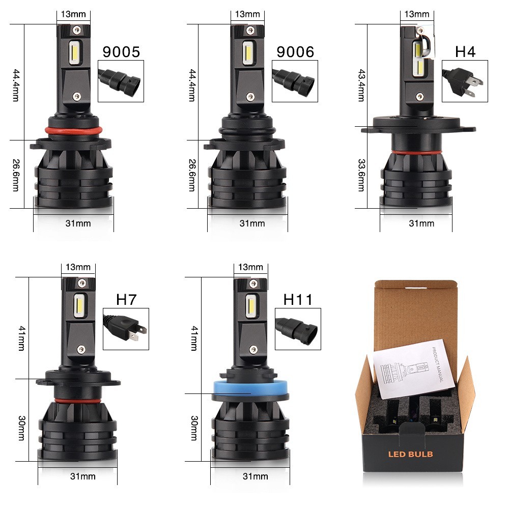 M2 سيارة الصمام العلوي H4 H7 H1 H8 H11 9005 Hb3 9006 Hb4 9012 H27 منخفضة شعاع عالية شعاع عدسة Led مصباح H4 H7 توربو دراجة نارية Led لمبة