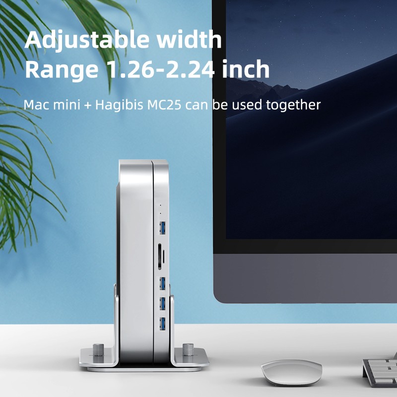 Hagibis Vertical Stand for Mac Mini Aluminum Alloy Laptop Desktop Stand Anti-Slip Adjustable Computer Stand for Apple Mac Mini