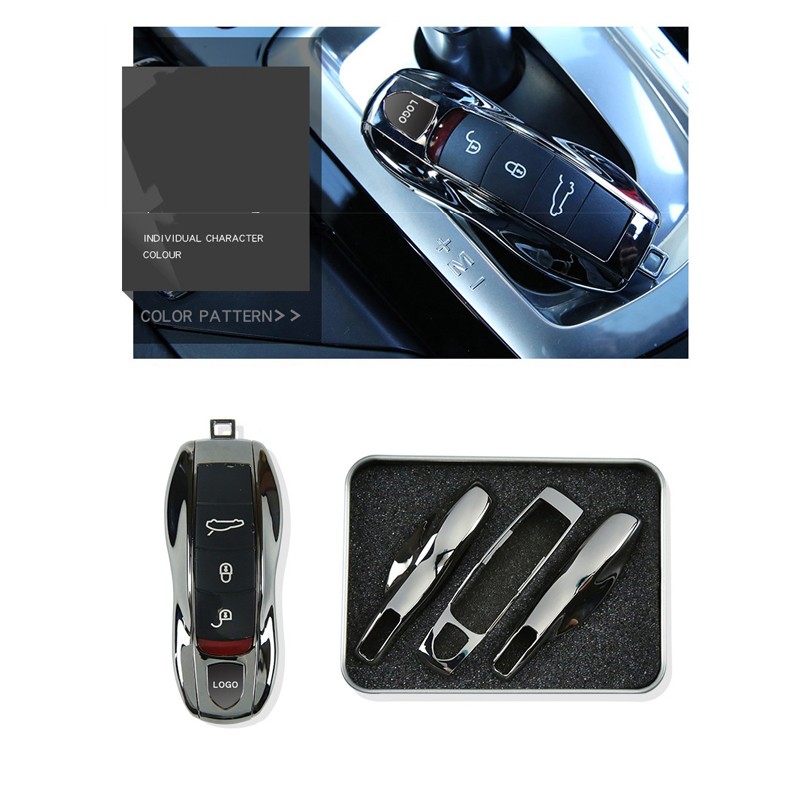 3pcs Black Jet Fob Remote Key Case Key Cover Modified Key Shell Replacement Refit Porsche Boxster Cayman 911 Panamera Cayenne Macan