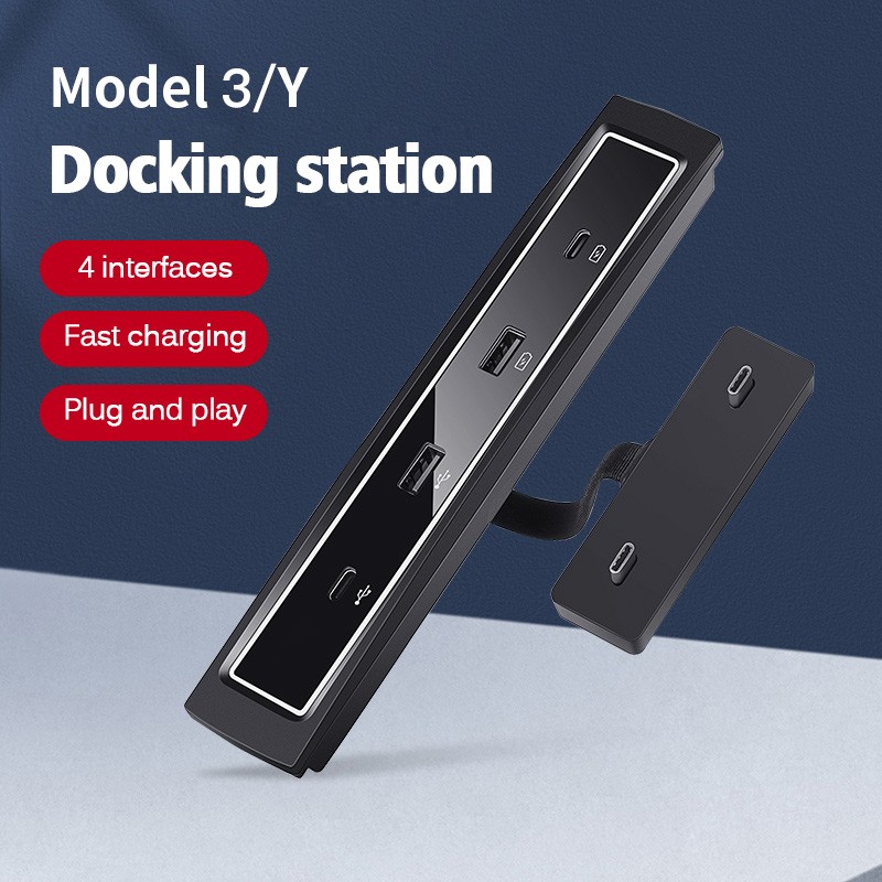 For Tesla 2021-2022 Model 3 Model Y 27W Intelligent Fast Charger Docking Station USB Ext Hub Interior Decoration Accessories