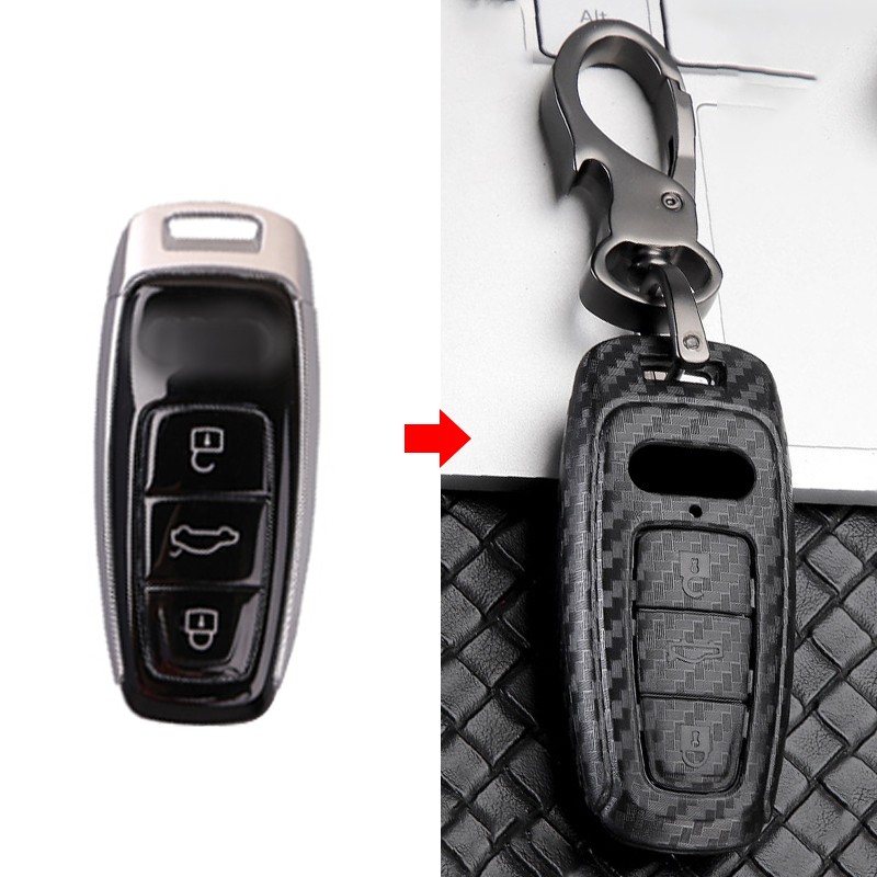 ABS Carbon Fiber Car Key Case Cover For Audi A3 A4 B9 A6 C8 A7 S7 4K A8 D5 S8 Q7 Q8 SQ8 E-tron 2018 2019 2020 2021 Accessories