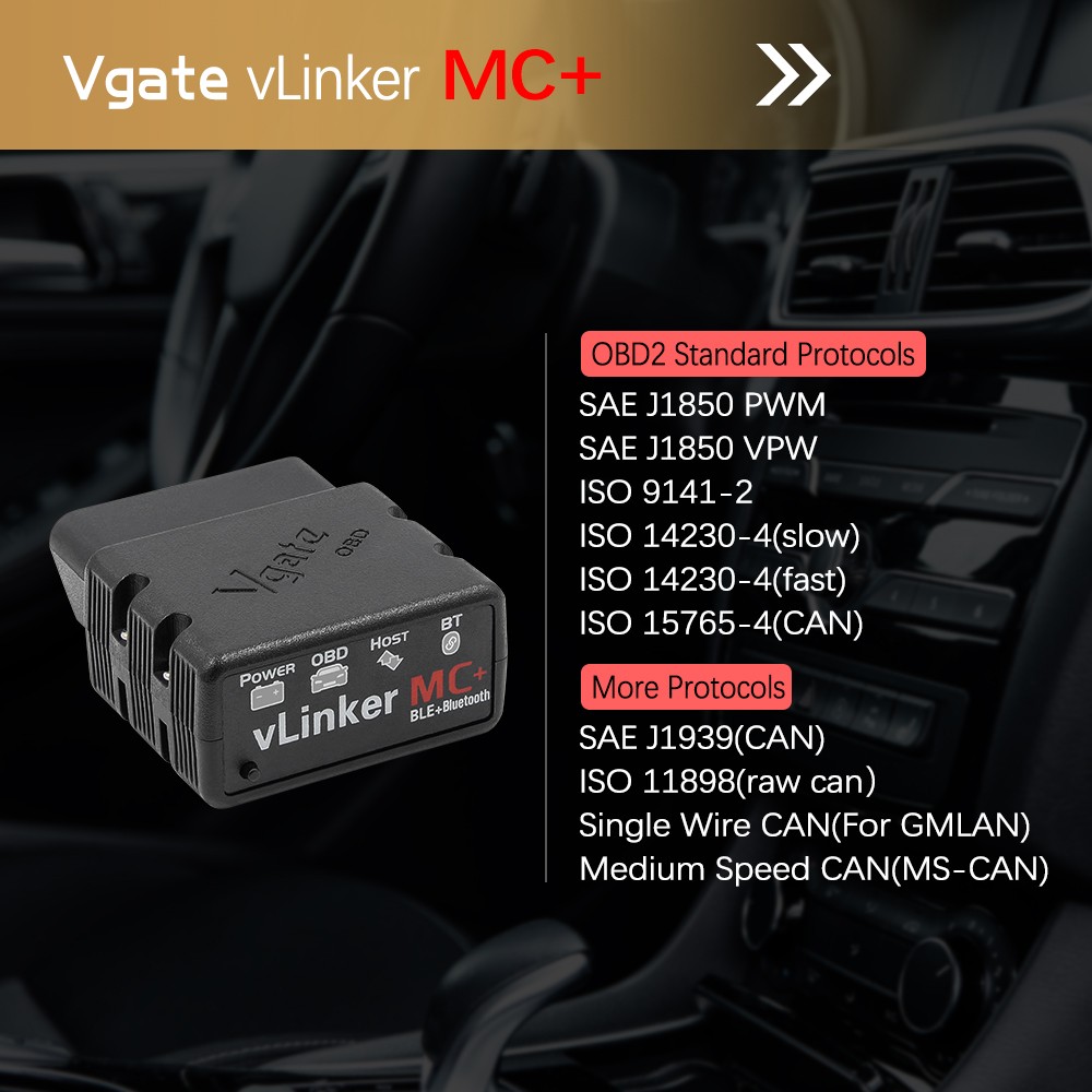 Vgate VLinker MC+ELM327 V2.2 WIFI forecast ELM 327 for Car OBD2 Bluetooth 4.0 Car Diagnostic Scanner Tool for Android/IOS