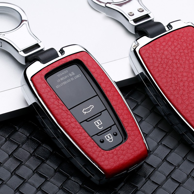 2 34 Button Galvanized Alloy Leather Car Key Case Shell For Toyota CHR C-HR Prado Camry Avalon Prius Corolla RAV4 Keychain