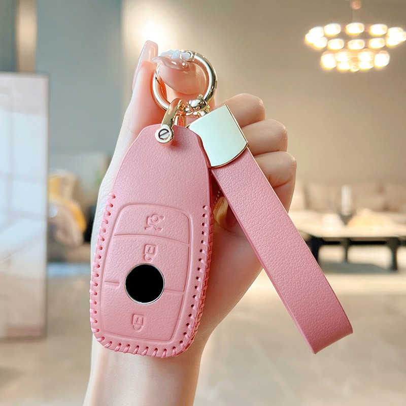 Women Car Key Leather Cover Fob Protector For Mercedes Benz E300l C260L C200L A200L E260C S320L C260l C200 Key Chain Holder