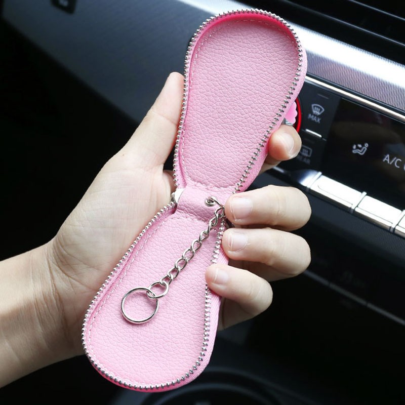 Genuine Leather Car Key Case Mini Car Key Cover Cute Keychain Storage Bag Purse Key Chain Pendant Girl Gift Car Accessories