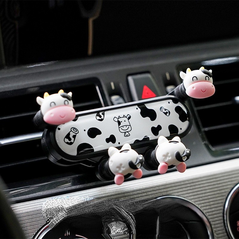 Car Mobile Phone Bracket Men And Women Cute Small Cow、Dinosaur Air Outlet Car Interior Car Navigation Pink Car Accessories