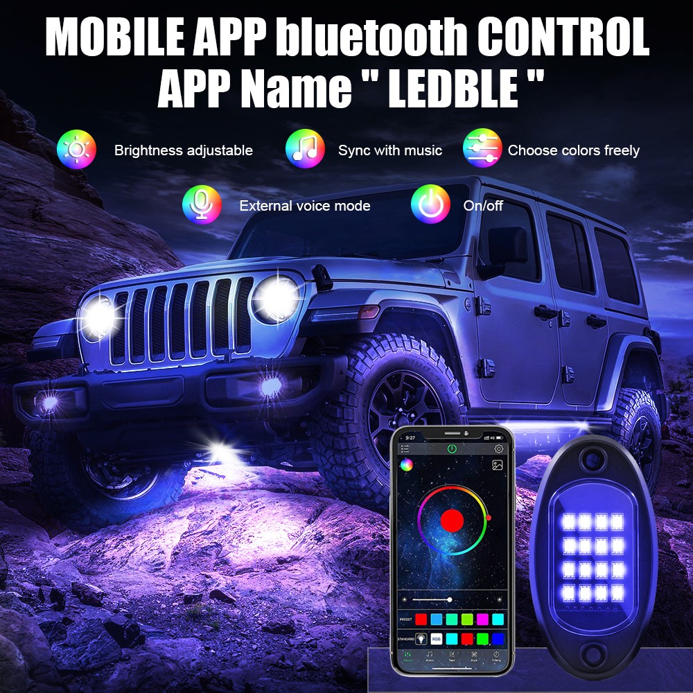 RGB LED روك أضواء بلوتوث متوافق APP التحكم الموسيقى مزامنة هيكل السيارة ضوء Undergolw مقاوم للماء ضوء النيون للسيارة