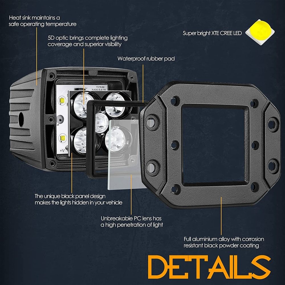 Luyoo 5 Inch White Yellow Flush Mount Led Pods Work Light Bar For Offroad Truck Atv 4x4 Boat Car Spot 3000k 6000K LED Fog Lights