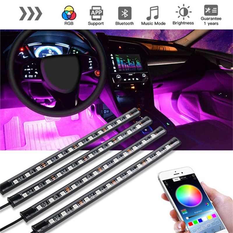 Car LED Strip Lights 36/48/72 RGB Led Foot Atmosphere Lamp 12V Auto Interior Decor Light With USB Bluetooth APP Controller