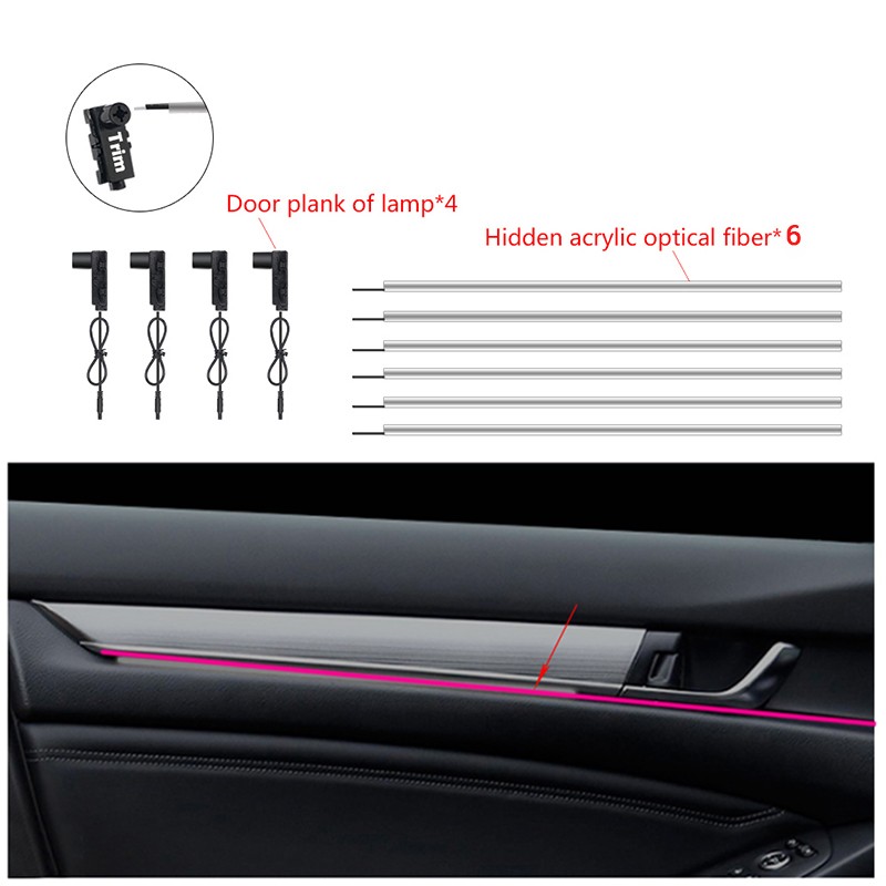 12V Acrylic Interior Atmosphere Light RGB Car Optical Strip APP Voice Control Independent Connection Module Decor Ambient Lamp