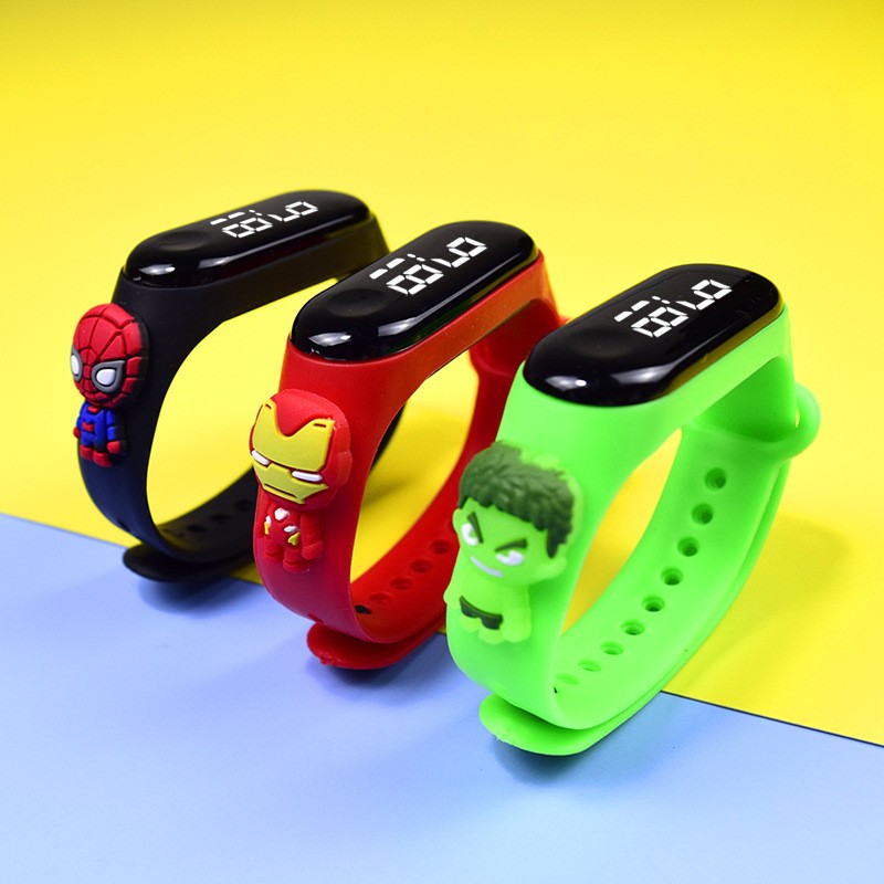 Marvel Children's Digital Watch Spiderman Iron Man Mickey Minnie LED Casual Sports Watch Silicone Kids Watch Bracelet Watch