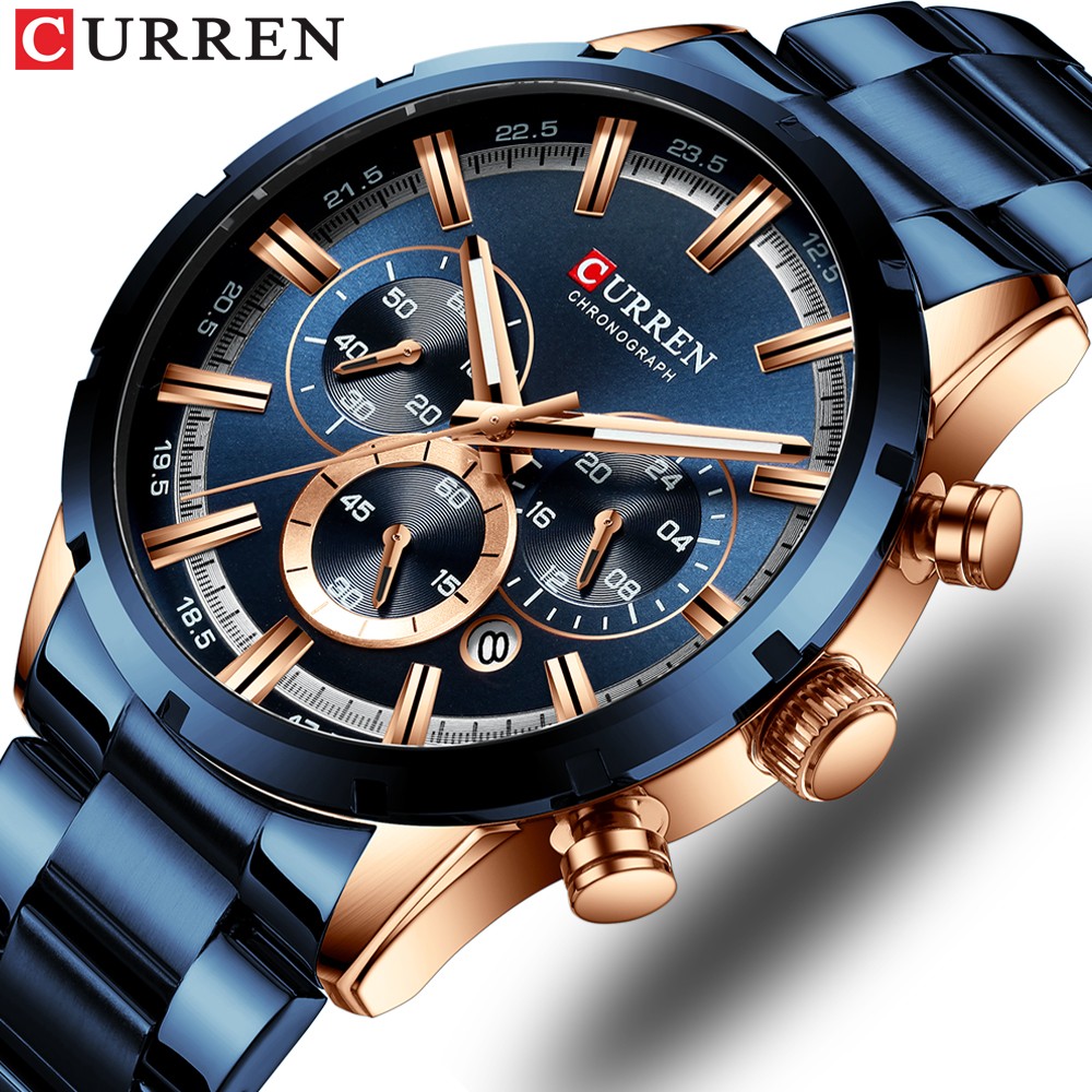 Curren Men's Watch Blue Dial Stainless Steel Band Date Business Men's Watches Waterproof Luxuries Men Wrist Watches for Men