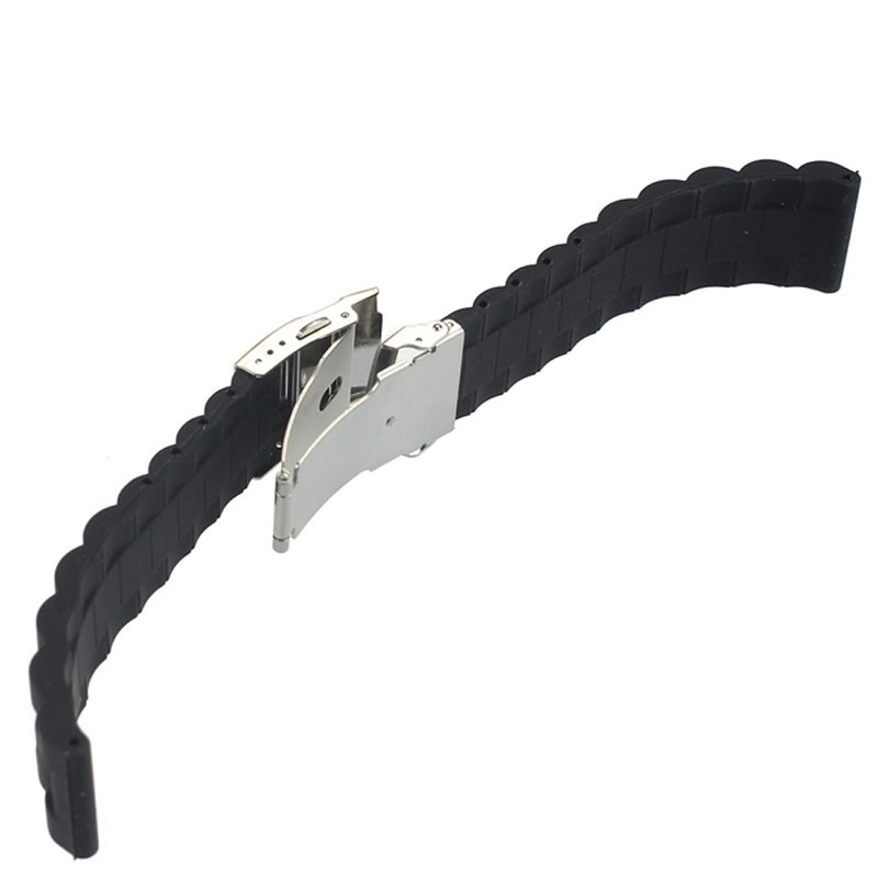 Black silicone rubber watch strap band deployment buckle waterproof 20mm 22mm