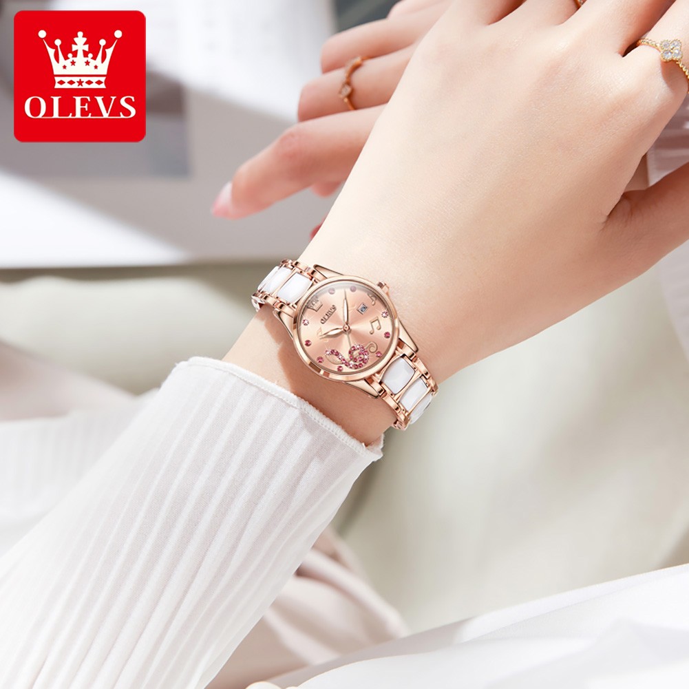 OLEVS Luxury Quartz Women's Watch Japan Elegant Movement Waterproof Women's Ceramic Watch Women's Wristwatch Gift for Female