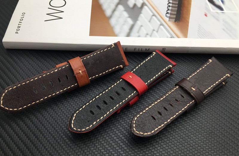 Top Quality 24mm Brown Gray Vintage Retro Italy Genuine Leather Watchband for Panerai Strap Watch Band Butterfly Buckle Strap