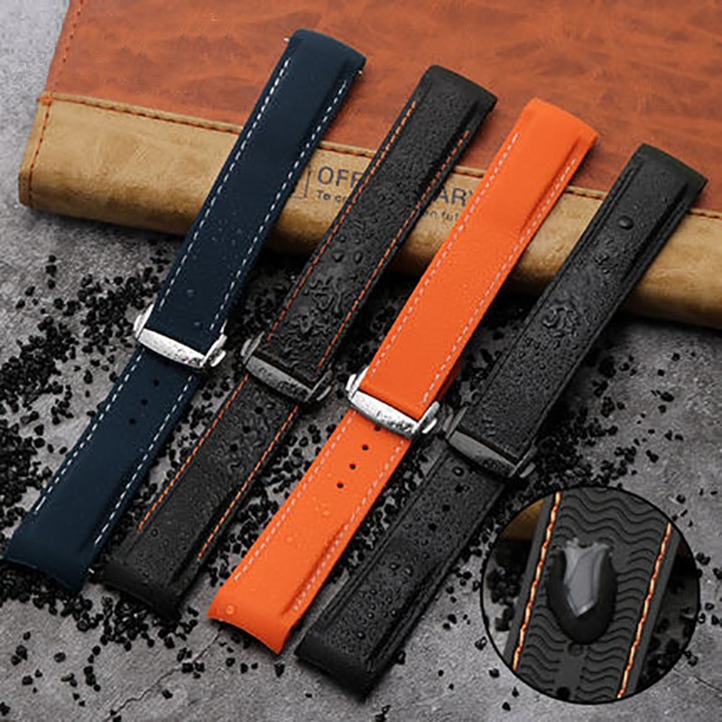 20mm 22mm Curved End Rubber Silicone Watch Bands For Omega Seamaster 300 Speedmaster Strap Brand Watchband Blue Black Orange