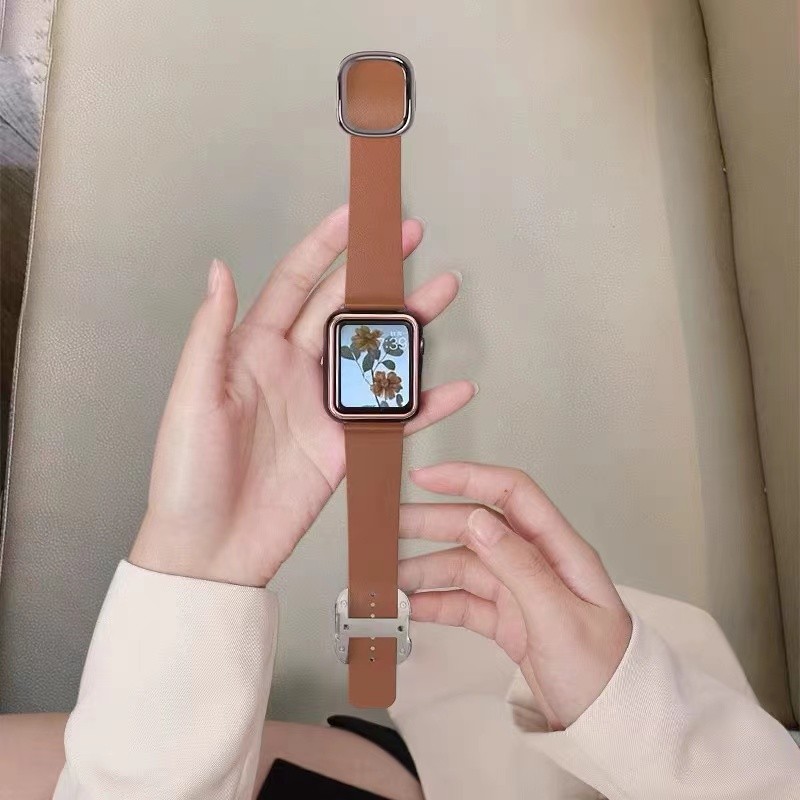 Modern Buckle Strap for Apple Watch Band 45mm 41mmmm 44mm/40m 42mm/38mm Korea Leather Bracelet iwatch Series 5 4 3 6 SE 7 Strap